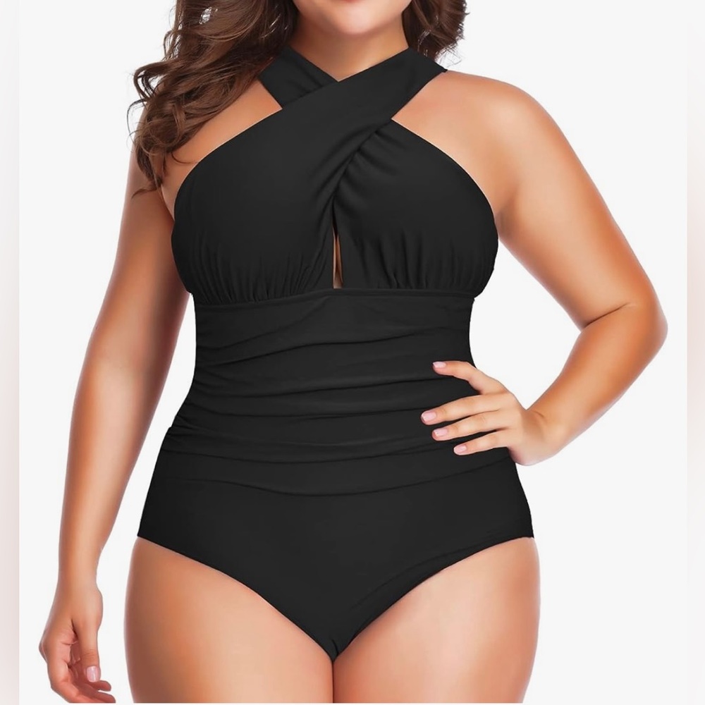 Women's Swimsuits One Piece Tummy Control Front Cross Backless Swimsuit